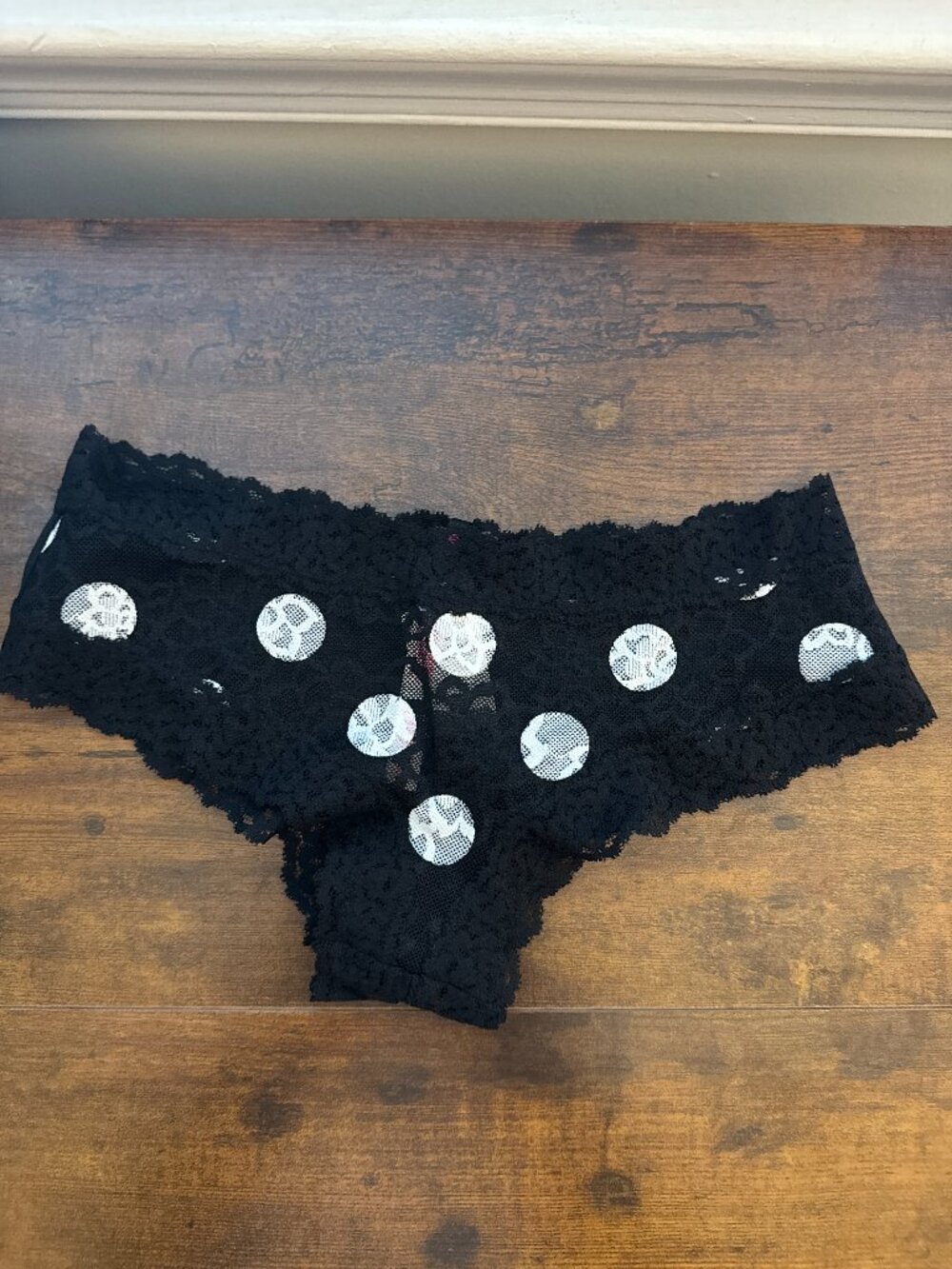 PINK Victoria's Secret Black Lace Polka Dot Hipster Panty